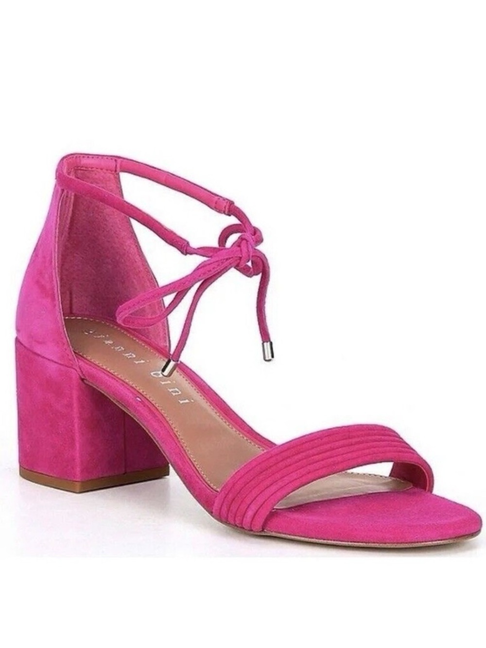 Gianni Bini Rhiaann Pink Fuchsia Suede Ankle Tie Block Heel Sandals